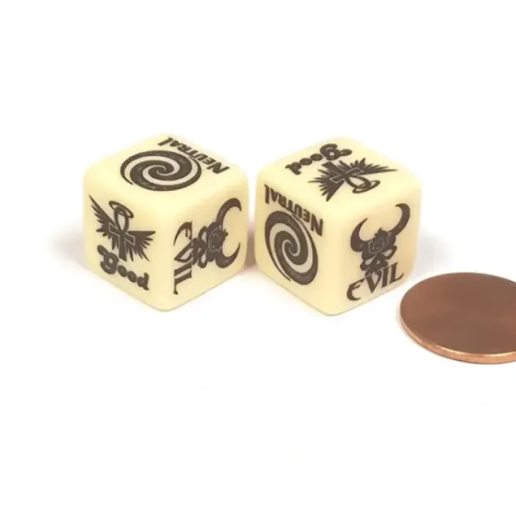 Dice>Alignment Custom Engraved 16mm D6 Chessex Dice, 2 Pieces - Good Evil Neutral - Your Source for Gaming Essentials