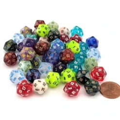 Dice>Bag of 50 Assorted Loose Mini 12mm D20 Dice - Your Source for Gaming Essentials