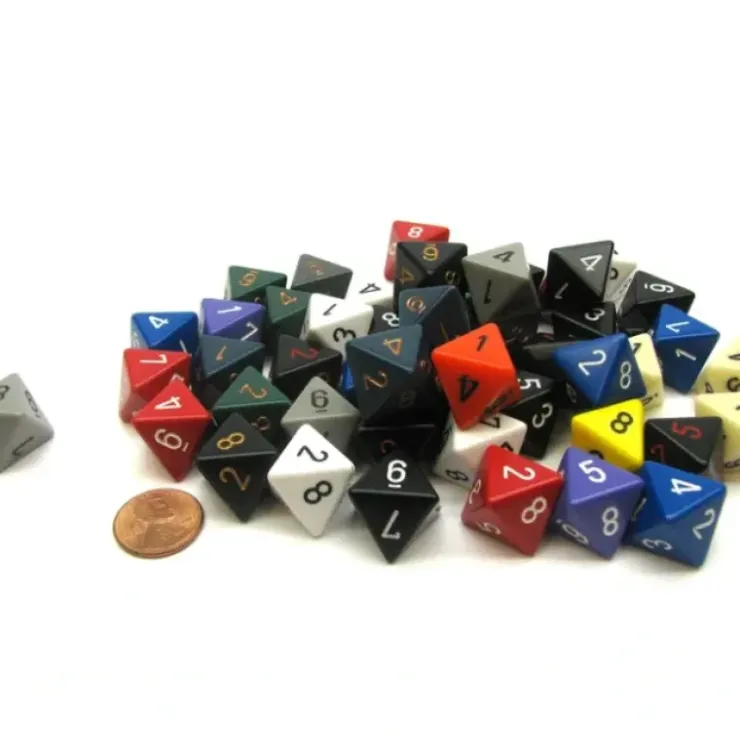 Dice>Bag of 50 Assorted Loose Opaque Polyhedral 15mm D8 Dice - Your Source for Gaming Essentials