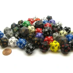 Dice>Bag of 50 Assorted Loose Opaque Polyhedral 19mm D20 Dice - Your Source for Gaming Essentials