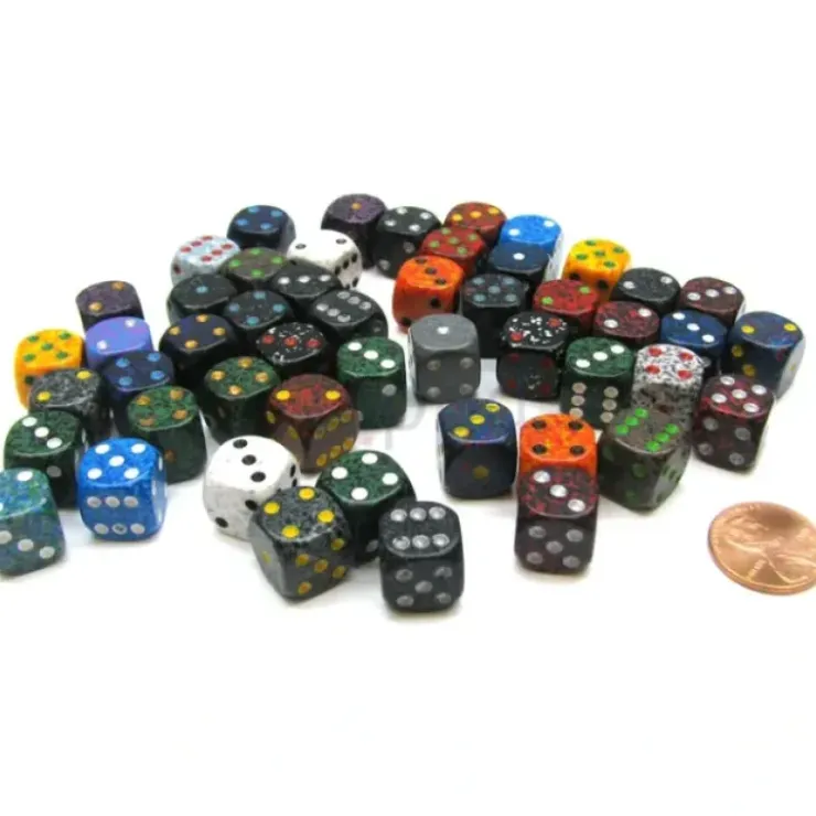 Dice>Bag Of 50 Assorted Loose Speckled 12mm D6 Chessex Dice with Pips - Your Source for Gaming Essentials