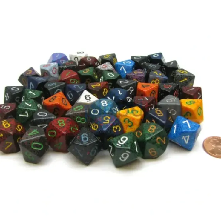 Dice>Bag Of 50 Assorted Loose Speckled Polyhedral 16mm D10 Chessex Dice - Your Source for Gaming Essentials