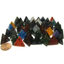 Dice>Bag of 50 Assorted Loose Speckled Polyhedral 17mm D4 Dice - Your Source for Gaming Essentials