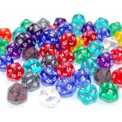 Dice>Bag of 50 Assorted Loose Translucent d20 Dice - Your Source for Gaming Essentials
