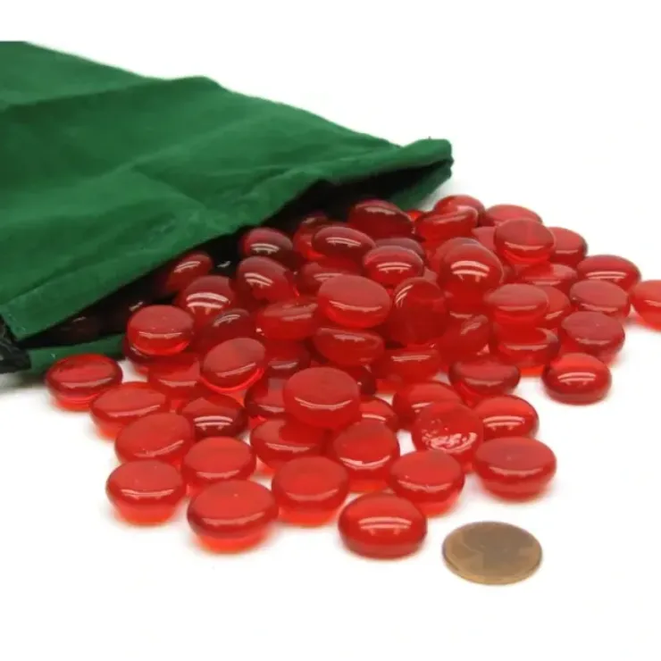 Board Games>Bag of 100 Blood Stone Gaming Glass Stones with Green 6x9" Cloth Storage Bag - Your Source for Gaming Essentials
