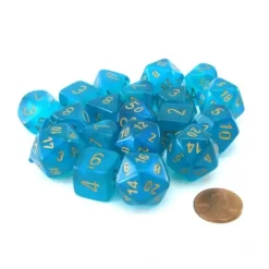 Dice>Bag of 20 Borealis Polyhedral Dice - Teal with Gold Numbers - Your Source for Gaming Essentials