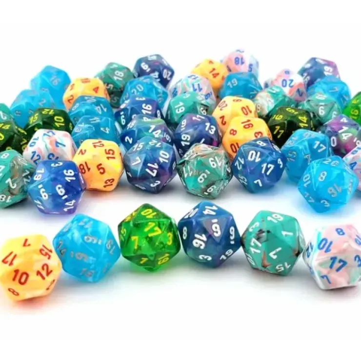 Dice>Bag of 50 d20s Dice Menagerie #10 - Marble, Festive, and Borealis Mix - Your Source for Gaming Essentials