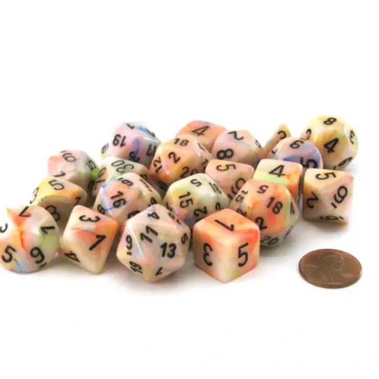 Dice>Bag of 20 Festive Polyhedral Dice - Circus with Black Numbers - Your Source for Gaming Essentials