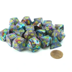 Dice>Bag of 20 Festive Polyhedral Dice - Mosaic with Yellow Numbers - Your Source for Gaming Essentials