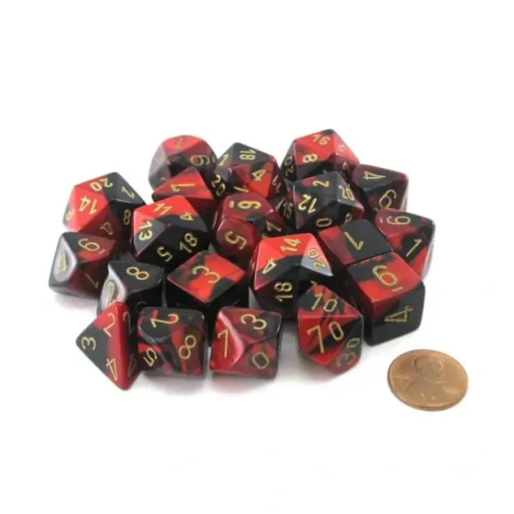 Dice>Bag of 20 Gemini Polyhedral Dice - Black-Red with Gold Numbers - Your Source for Gaming Essentials