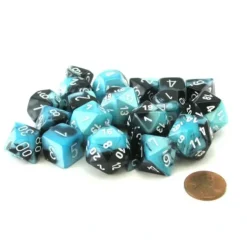 Dice>Bag of 20 Gemini Polyhedral Dice - Black-Shell with White Numbers - Your Source for Gaming Essentials