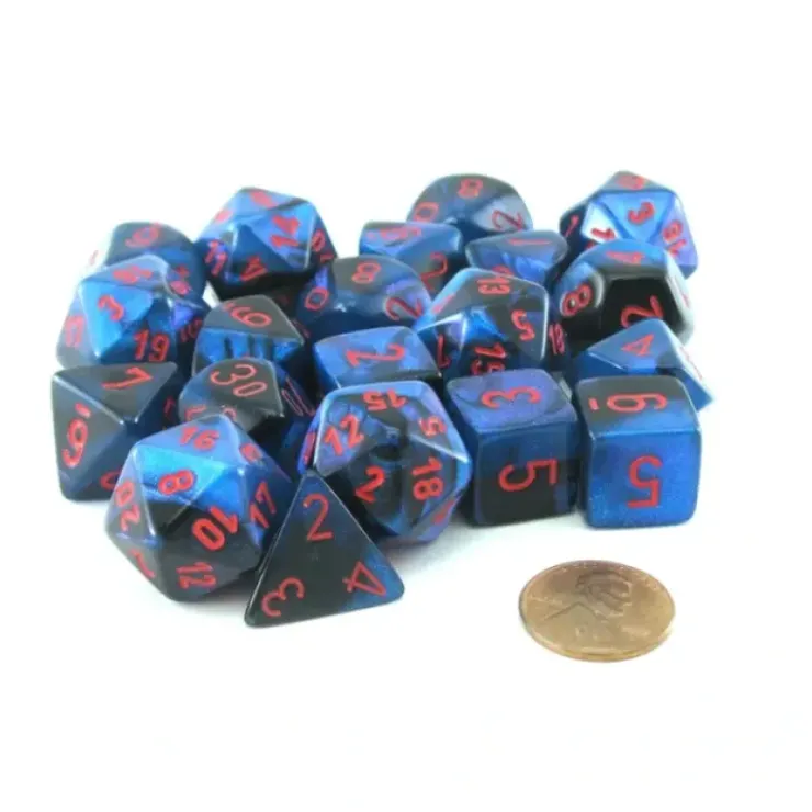 Dice>Bag of 20 Gemini Polyhedral Dice - Black-Starlight with Red Numbers - Your Source for Gaming Essentials