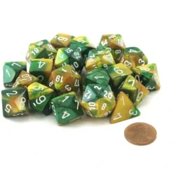 Dice>Bag of 20 Gemini Polyhedral Dice - Gold-Green with White Numbers - Your Source for Gaming Essentials