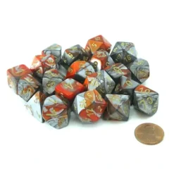 Dice>Bag of 20 Gemini Polyhedral Dice - Orange-Steel with Gold Numbers - Your Source for Gaming Essentials