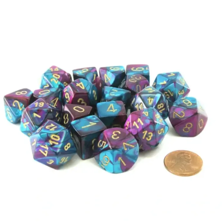 Dice>Bag of 20 Gemini Polyhedral Dice - Purple-Teal with Gold Numbers - Your Source for Gaming Essentials