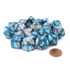 Dice>Bag of 20 Gemini Polyhedral Dice - Steel-Teal with White Numbers - Your Source for Gaming Essentials
