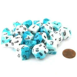 Dice>Bag of 20 Gemini Polyhedral Dice - Teal-White with Black Numbers - Your Source for Gaming Essentials