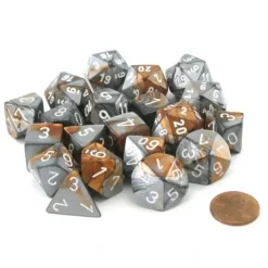 Dice>Bag of 20 Gemini Polyhedral Dice- Copper-Steel with White Numbers - Your Source for Gaming Essentials