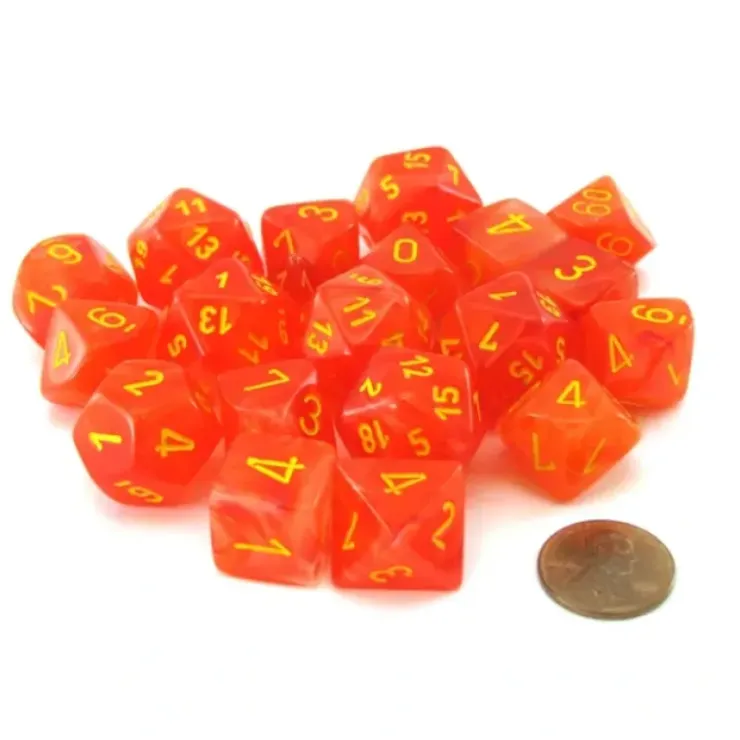 Dice>Bag of 20 Ghostly Glow Polyhedral Dice - Orange with Yellow Numbers - Your Source for Gaming Essentials