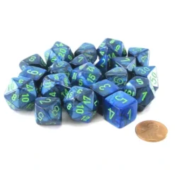 Dice>Bag of 20 Lustrous Polyhedral Dice - Dark Blue with Green Numbers - Your Source for Gaming Essentials