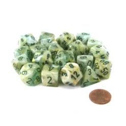 Dice>Bag of 20 Marble Polyhedral Dice - Green with Dark Green Numbers - Your Source for Gaming Essentials