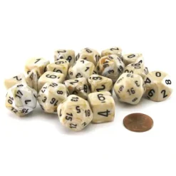 Dice>Bag of 20 Marble Polyhedral Dice - Ivory with Black Numbers - Your Source for Gaming Essentials