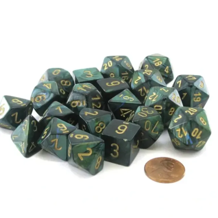 Dice>Bag of 20 Scarab Polyhedral Dice - Jade with Gold Numbers - Your Source for Gaming Essentials
