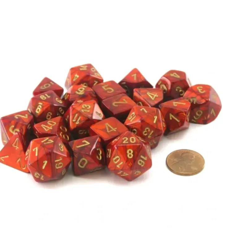Dice>Bag of 20 Scarab Polyhedral Dice - Scarlet with Gold Numbers - Your Source for Gaming Essentials