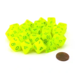 Dice>Bag of 20 Vortex Polyhedral Dice - Electric Yellow with Green Numbers - Your Source for Gaming Essentials