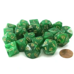 Dice>Bag of 20 Vortex Polyhedral Dice - Green with Gold Numbers - Your Source for Gaming Essentials