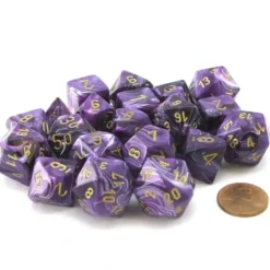 Dice>Bag of 20 Vortex Polyhedral Dice - Purple with Gold Numbers - Your Source for Gaming Essentials