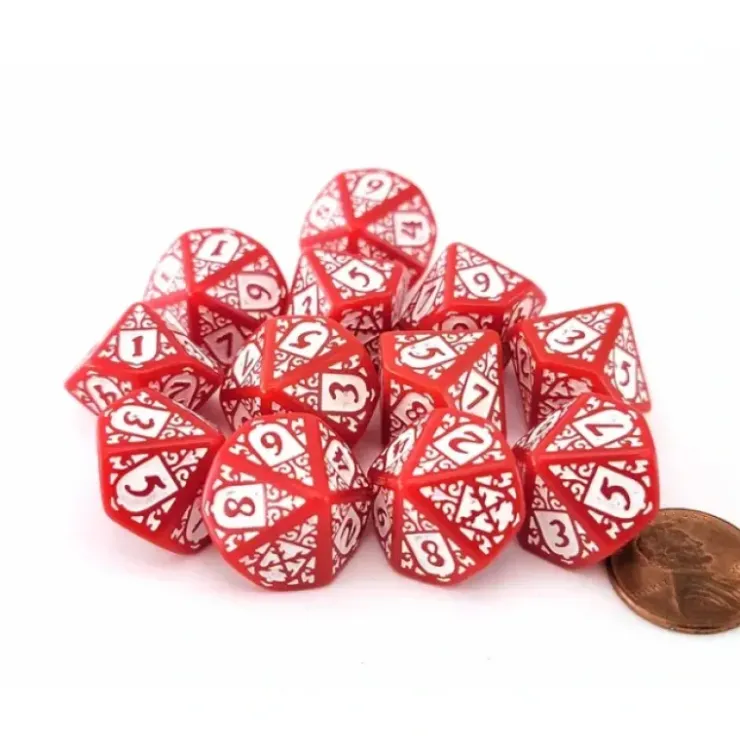 Dice>Blood & Plunder Pack of 12 D10 Spanish Nationality Dice - Red with White - Your Source for Gaming Essentials
