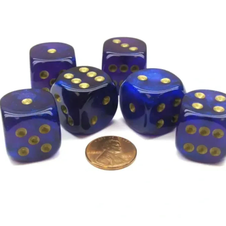 Dice>Borealis 20mm Big D6 Chessex Dice, 6 Pieces - Royal Purple with Gold Pips - Your Source for Gaming Essentials