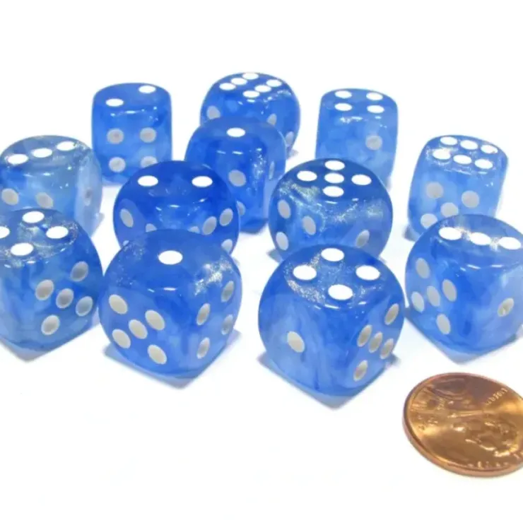 Dice>Borealis 16mm D6 Chessex Dice Block (12 Dice) - Sky Blue with White Pips - Your Source for Gaming Essentials