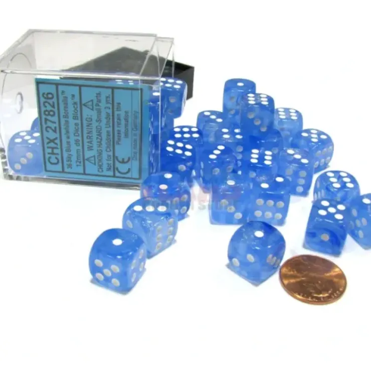 Dice>Borealis 12mm D6 Chessex Dice Block (36 Dice) - Sky Blue with White Pips - Your Source for Gaming Essentials