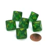Dice>Borealis 15mm D8 Chessex Dice, 6 Pieces - Maple Green with Yellow Numbers - Your Source for Gaming Essentials