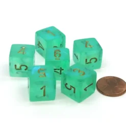 Dice>Borealis 15mm 6 Sided D6 Chessex Dice, 6 Pieces - Light Green with Gold Numbers - Your Source for Gaming Essentials