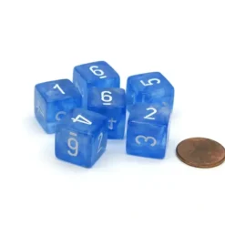 Dice>Borealis 15mm 6 Sided D6 Chessex Dice, 6 Pieces - Sky Blue with White Numbers - Your Source for Gaming Essentials