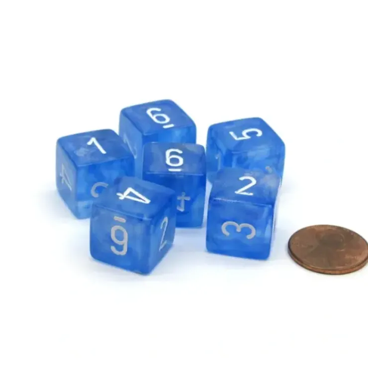 Dice>Borealis 15mm 6 Sided D6 Chessex Dice, 6 Pieces - Sky Blue with White Numbers - Your Source for Gaming Essentials