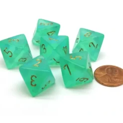 Dice>Borealis 15mm 8 Sided D8 Chessex Dice, 6 Pieces - Light Green with Gold - Your Source for Gaming Essentials