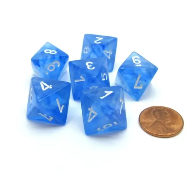 Dice>Borealis 15mm 8 Sided D8 Chessex Dice, 6 Pieces - Sky Blue with White - Your Source for Gaming Essentials