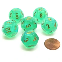 Dice>Borealis 18mm 12 Sided D12 Chessex Dice, 6 Pieces - Light Green with Gold - Your Source for Gaming Essentials