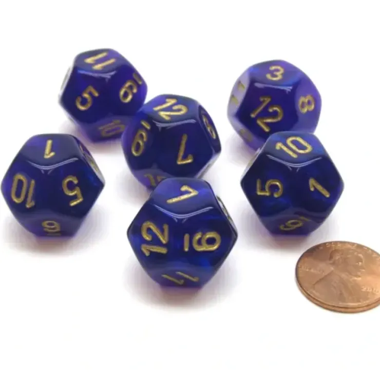 Dice>Borealis 18mm 12 Sided D12 Chessex Dice, 6 Pieces - Royal Purple with Gold - Your Source for Gaming Essentials