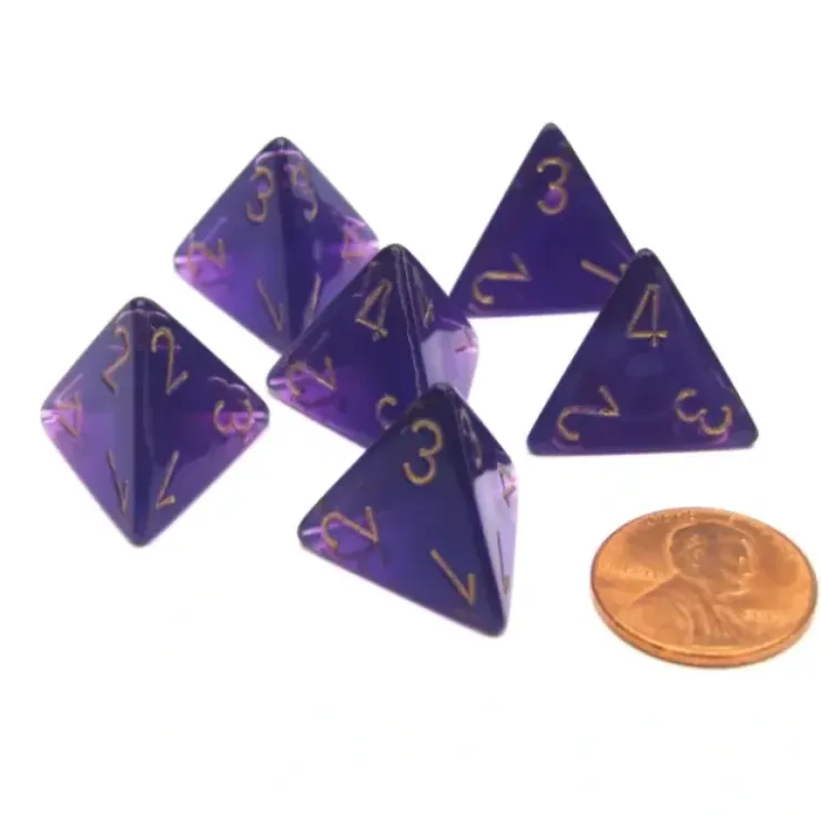 Dice>Borealis 18mm 4 Sided D4 Chessex Dice, 6 Pieces - Royal Purple with Gold - Your Source for Gaming Essentials