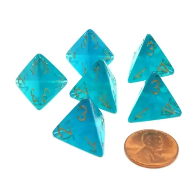 Dice>Borealis 18mm 4 Sided D4 Chessex Dice, 6 Pieces - Teal with Gold - Your Source for Gaming Essentials