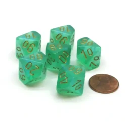 Dice>Borealis 16mm Tens D10 (00-90) Chessex Dice, 6 Pieces - Light Green with Gold - Your Source for Gaming Essentials