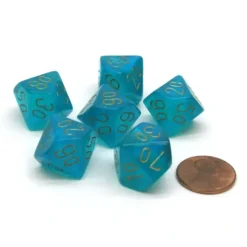 Dice>Borealis 16mm Tens D10 (00-90) Chessex Dice, 6 Pieces - Teal with Gold Numbers - Your Source for Gaming Essentials