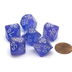 Dice>Borealis 16mm Tens D10 (00-90) Dice, 6 Pieces - Purple with White Numbers - Your Source for Gaming Essentials