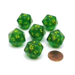 Dice>Borealis 20 Sided D20 Chessex Dice, 6 Pieces - Maple Green with Yellow Numbers - Your Source for Gaming Essentials