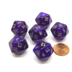 Dice>Borealis 20 Sided D20 Chessex Dice, 6 Pieces - Royal Purple with Gold Numbers - Your Source for Gaming Essentials